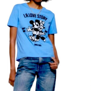 Zara  Disney Blue L.A Love story Minnie Mouse T-Shirt Sz S